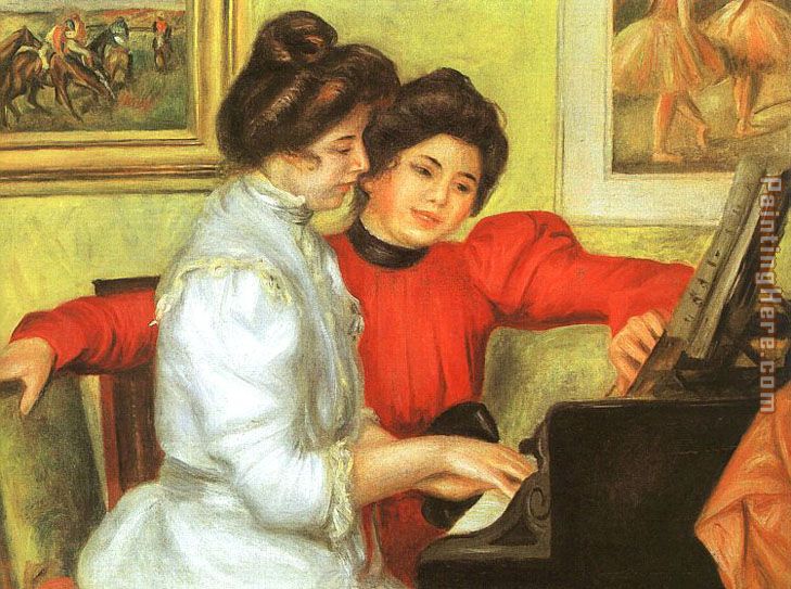 Yvonne and Christine Lerolle Playing the Piano painting - Pierre Auguste Renoir Yvonne and Christine Lerolle Playing the Piano art painting